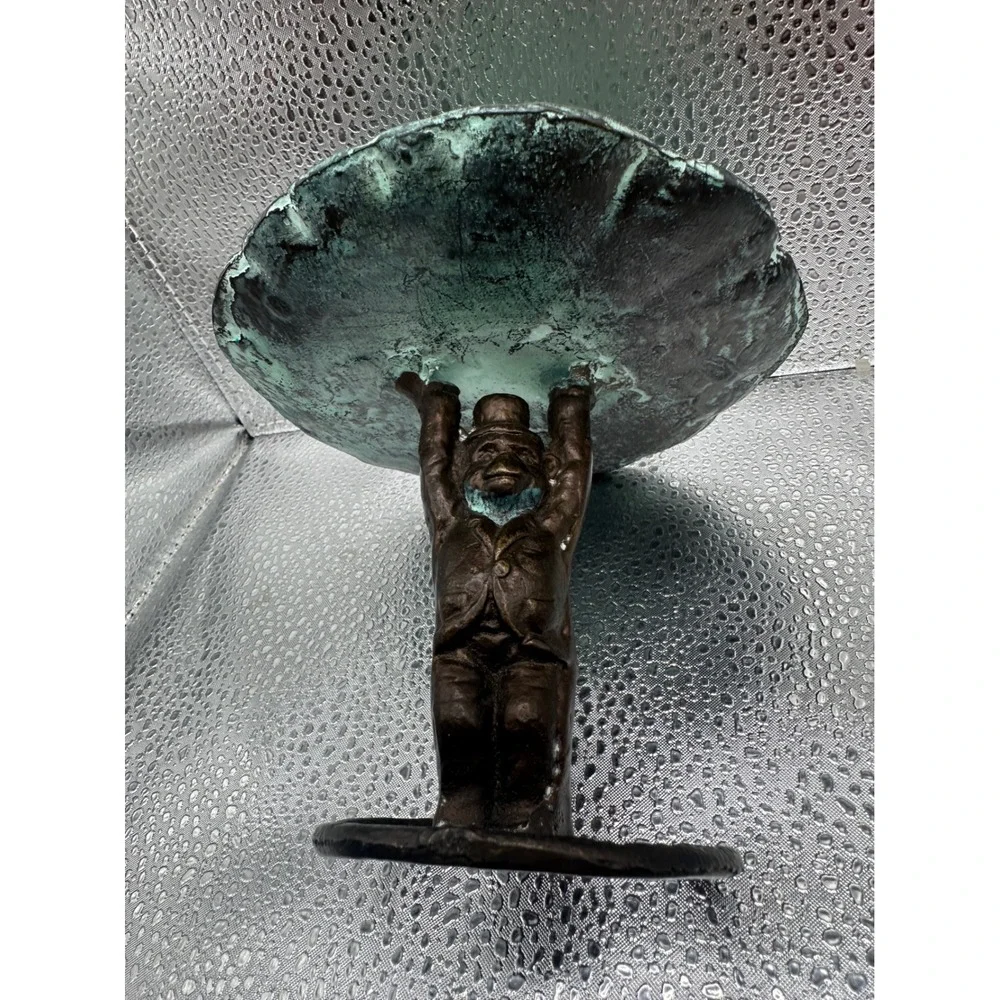Vintage Cast Metal Monkey Pedestal Tray Leaf Dish Verdigris 4in‎ Decor